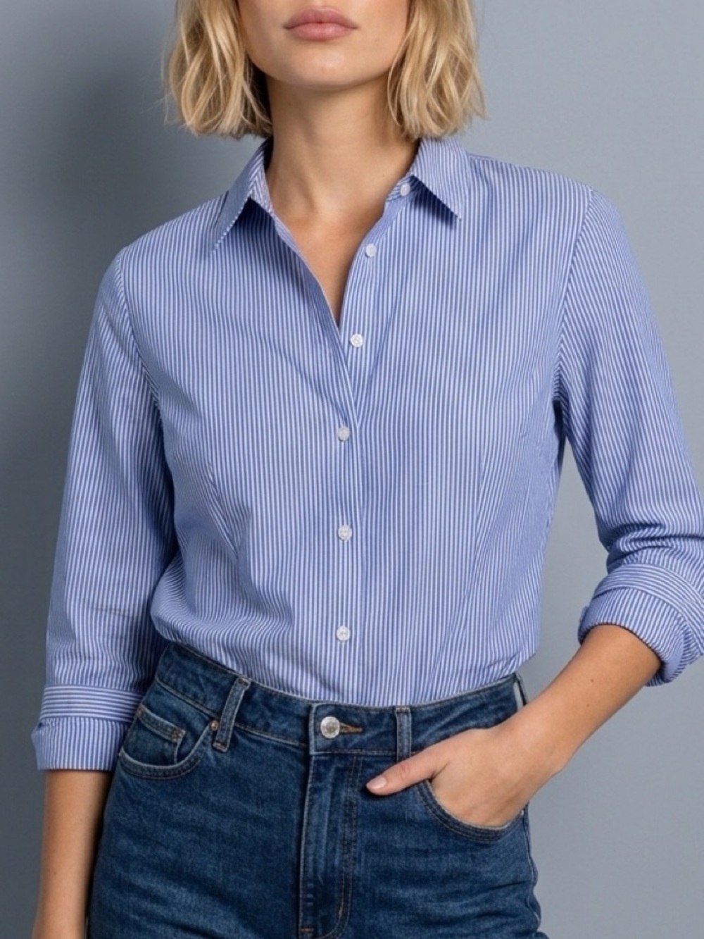 Jones New York Blue Easy Care Striped Button Up Shirt; Size XL